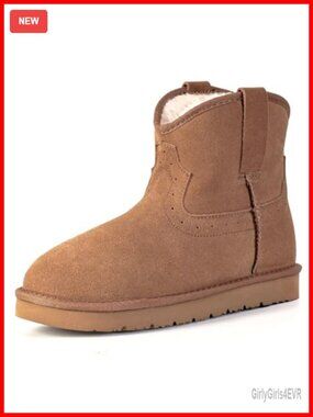 Genuine Leather Ankle Boots Women Slip-On Winter Snow Booties